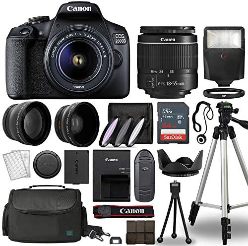 Canon Cameras EOS 2000D / Rebel T7 Digital SLR Camera Body w/Canon EF-S 18-55mm f/3.5-5.6 Lens 3 Lens DSLR Kit Bundled with Complete Accessory Bundle+ 64GB+ Flash+ More – International Model (Renewed): Detailed Review & Recommendations