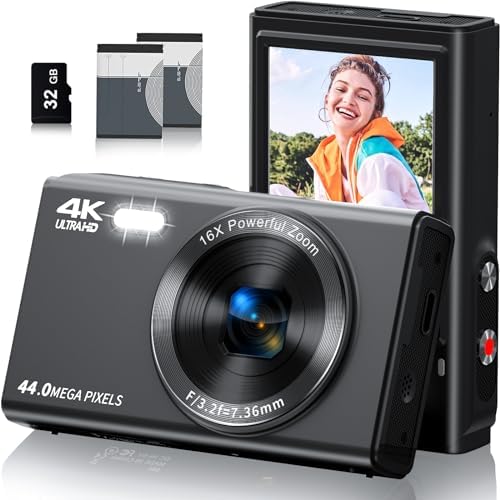 Digital Camera, Saneen FHD Kids Cameras for Photography, 4K 44MP Compact Point and Shoot Camera for Kids, Teens & Beginners with Flash, 32GB SD Card,16X Digital Zoom – Black: Detailed Review & Recommendations